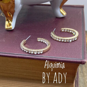 Gold steel chunky statement hoops pink cubic zirconia pave